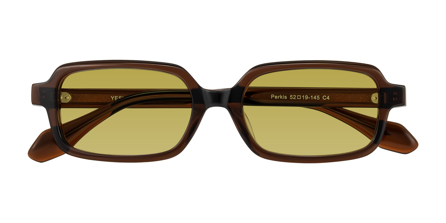 Dark Brown Retro-Vintage Acetate Rectangle Tinted Sunglasses with Champagne Sunwear Lenses - Perkis