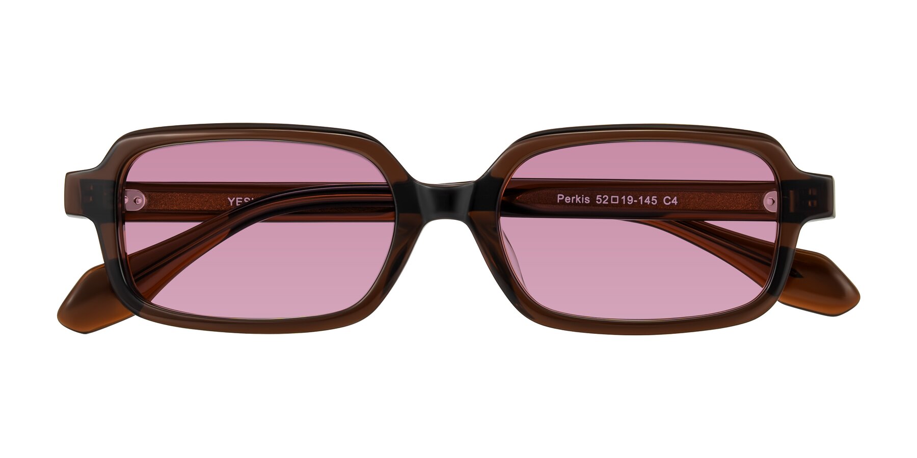Dark Brown Retro-Vintage Acetate Rectangle Tinted Sunglasses with Medium Wine Sunwear Lenses - Perkis