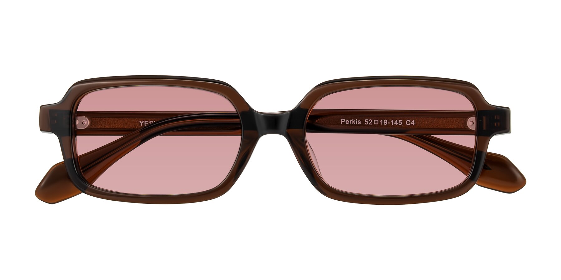 Folded Front of Perkis in Dark Brown with Medium Garnet Tinted Lenses