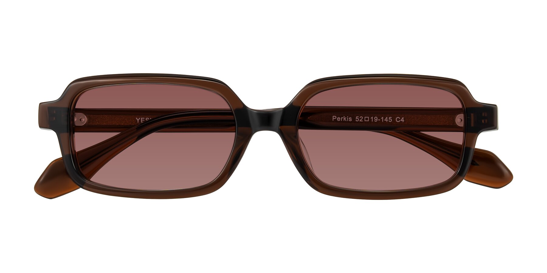 Dark Brown Retro-Vintage Acetate Rectangle Tinted Sunglasses with Garnet Sunwear Lenses - Perkis
