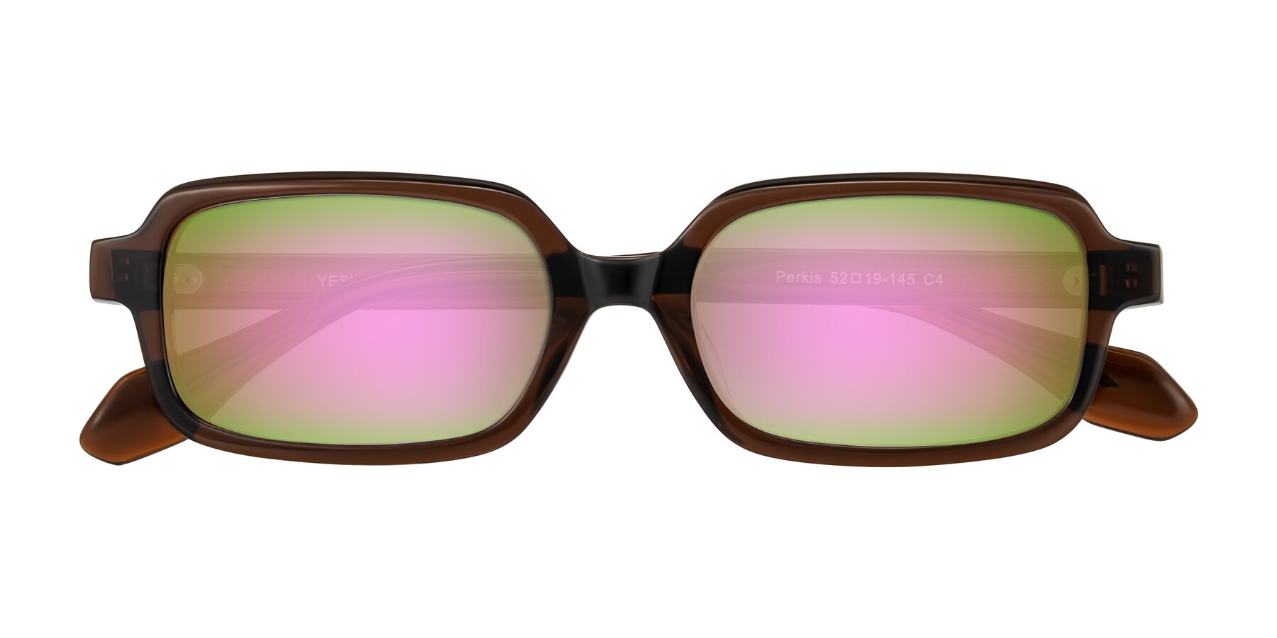 Folded Front of Perkis in Dark Brown with Pink Mirrored Lenses