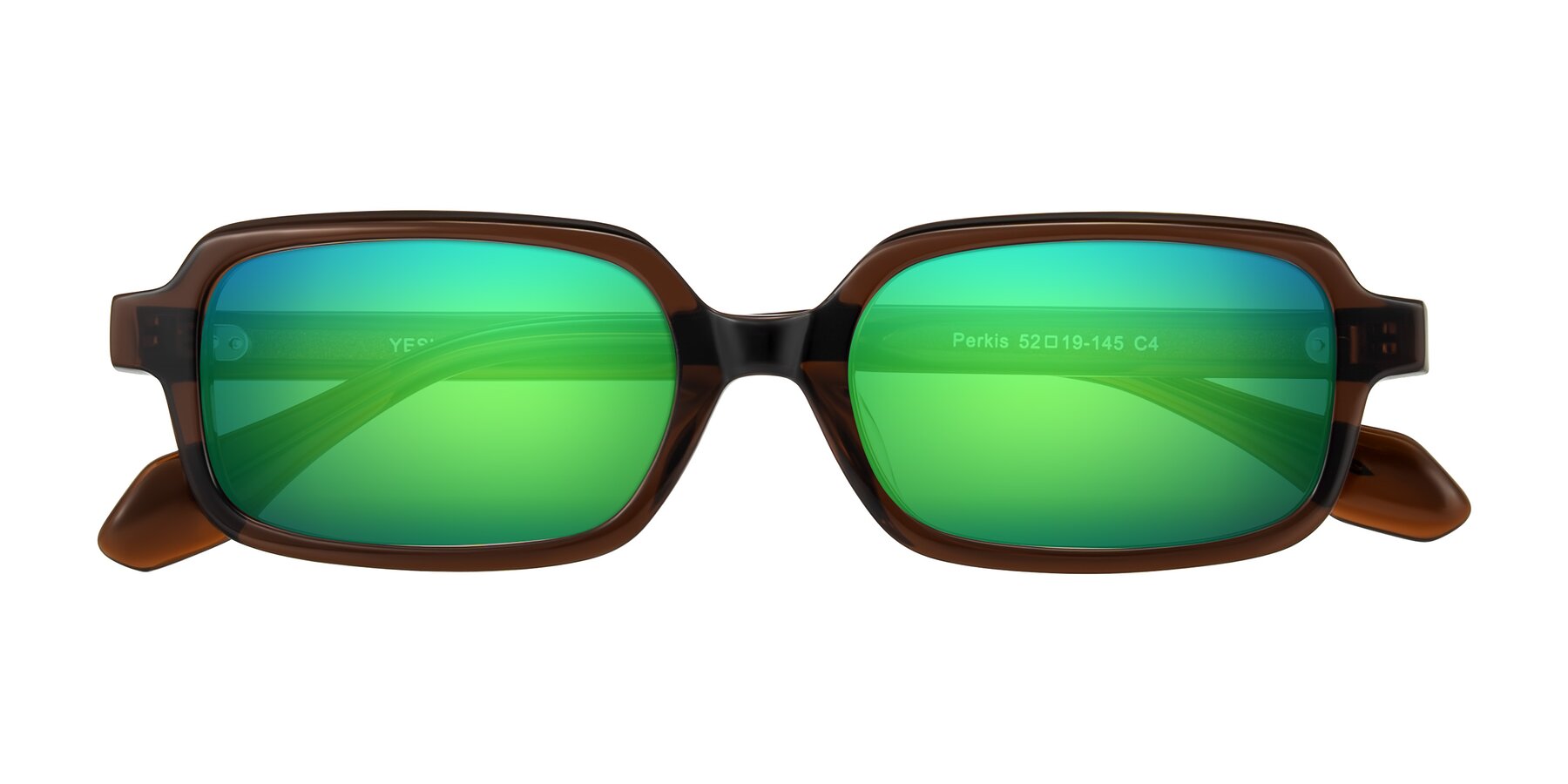 Folded Front of Perkis in Dark Brown with Green Mirrored Lenses