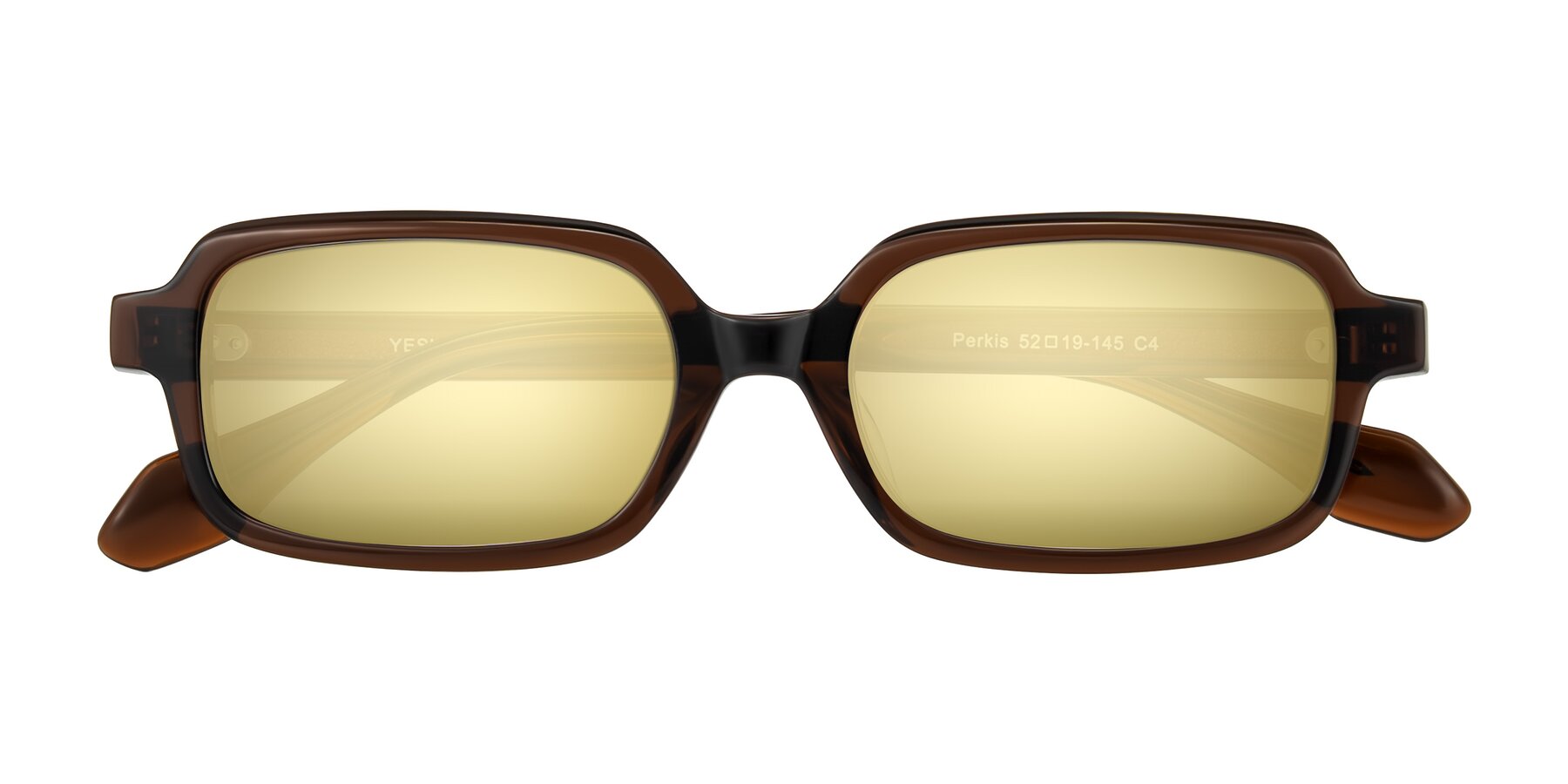 Folded Front of Perkis in Dark Brown with Gold Mirrored Lenses