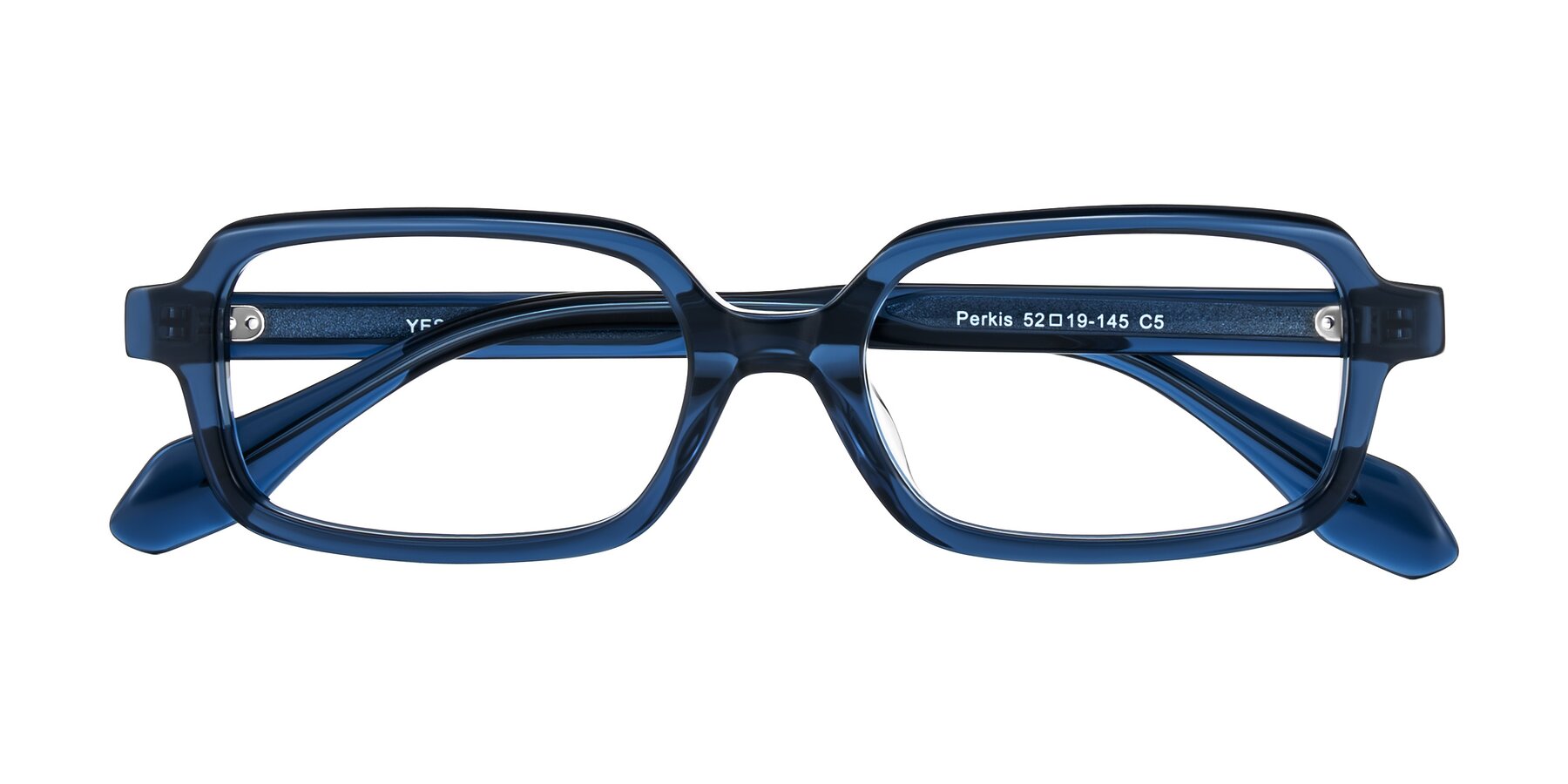 Folded Front of Perkis in Blue with Clear Reading Eyeglass Lenses