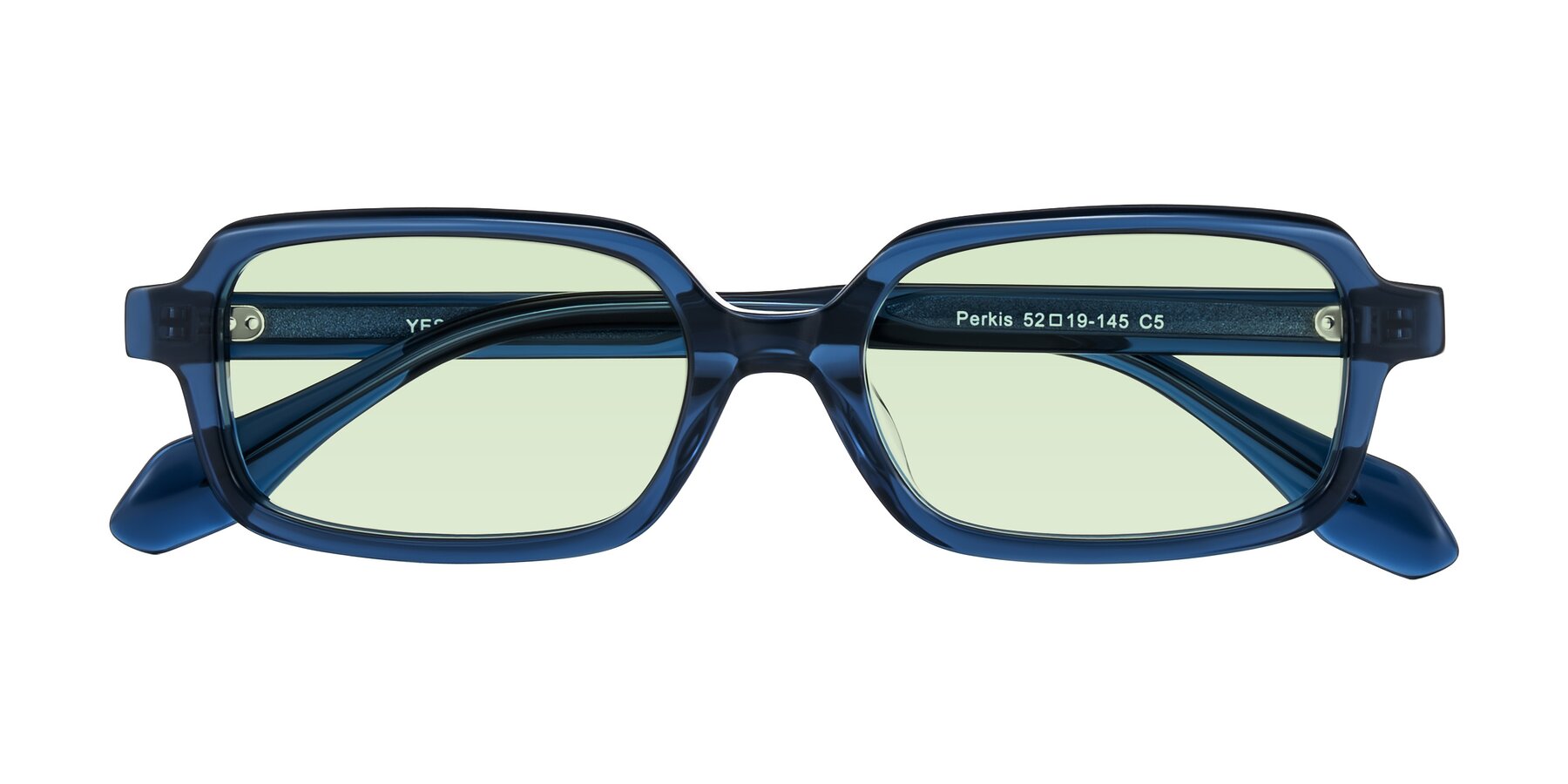 Folded Front of Perkis in Blue with Light Green Tinted Lenses