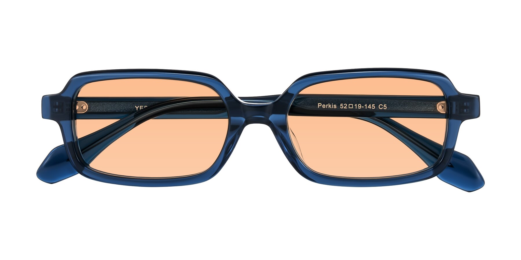 Folded Front of Perkis in Blue with Light Orange Tinted Lenses