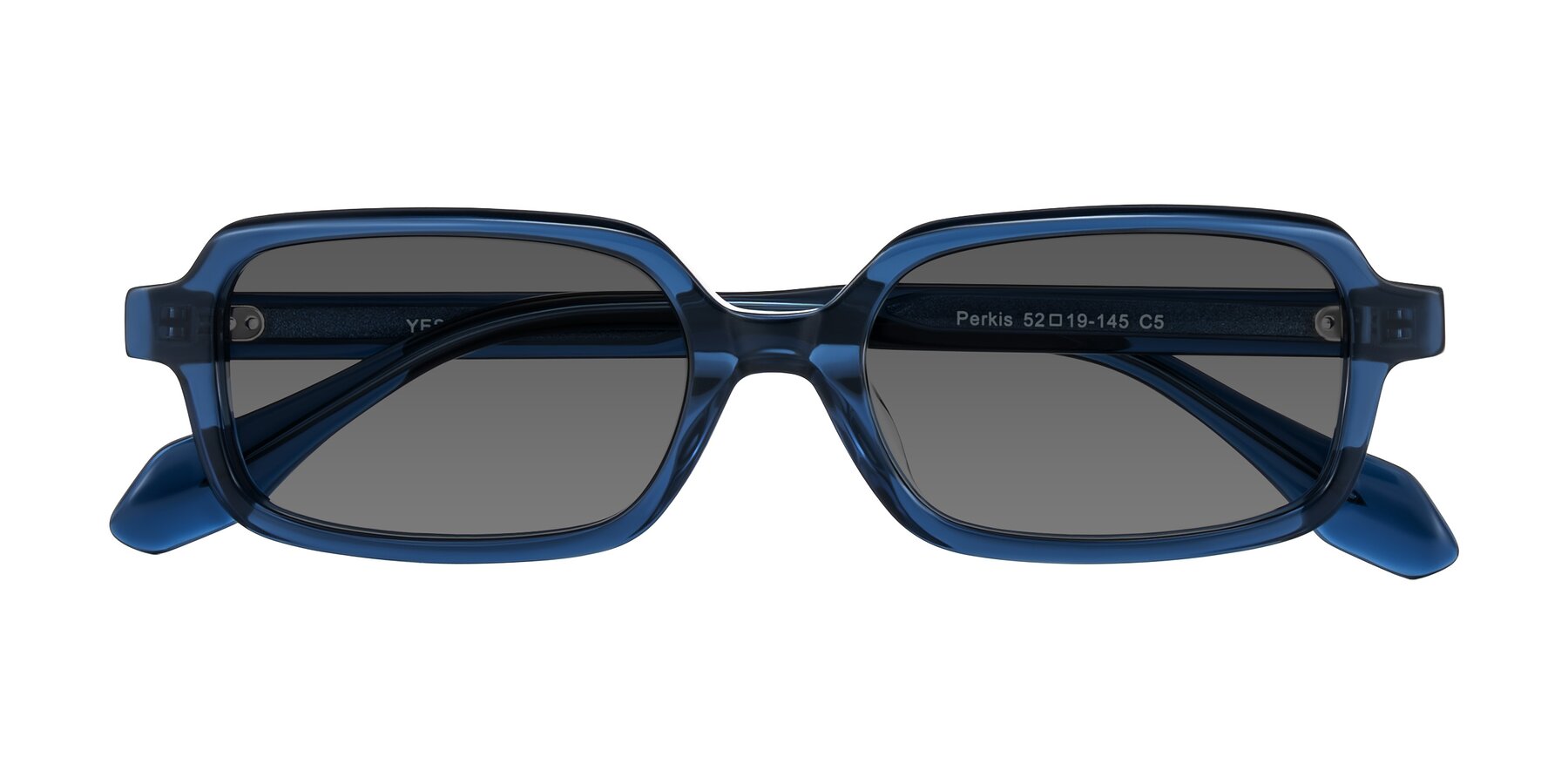 Folded Front of Perkis in Blue with Medium Gray Tinted Lenses