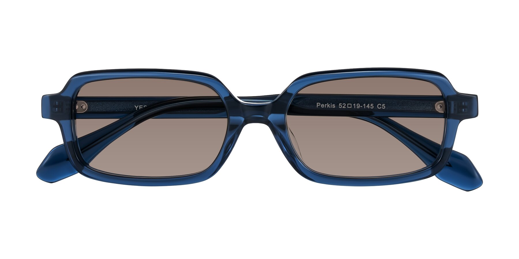 Folded Front of Perkis in Blue with Medium Brown Tinted Lenses