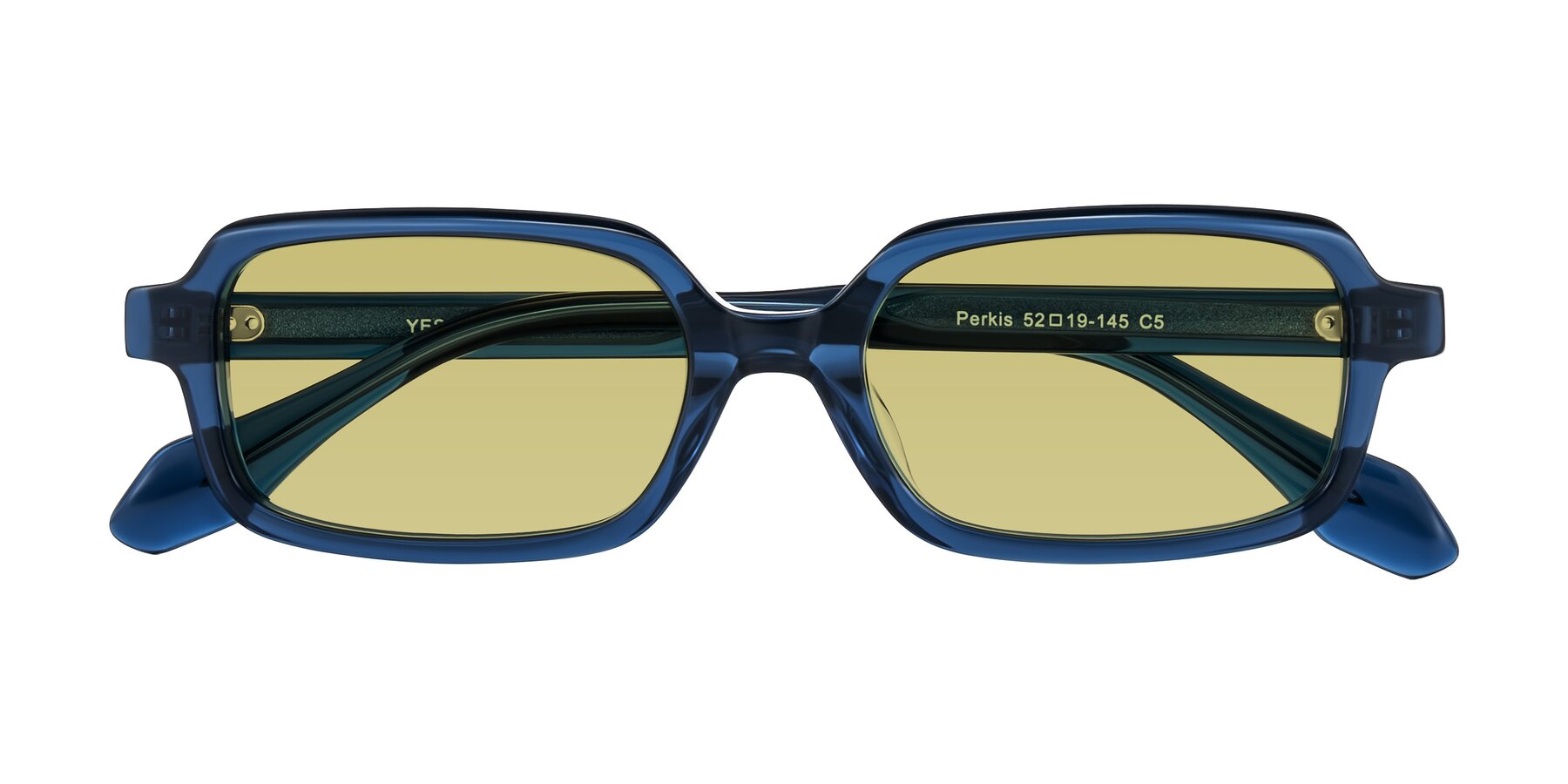 Folded Front of Perkis in Blue with Medium Champagne Tinted Lenses
