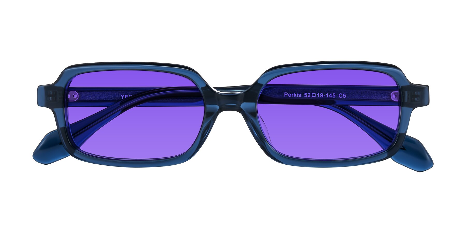 Folded Front of Perkis in Blue with Purple Tinted Lenses