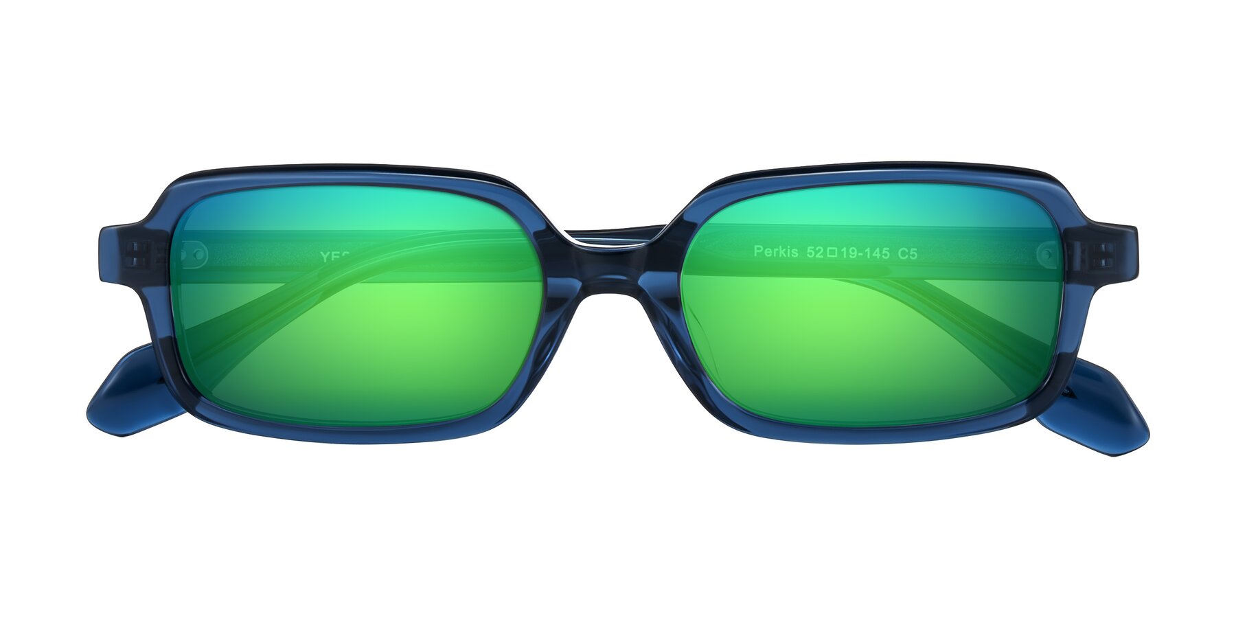 Folded Front of Perkis in Blue with Green Mirrored Lenses