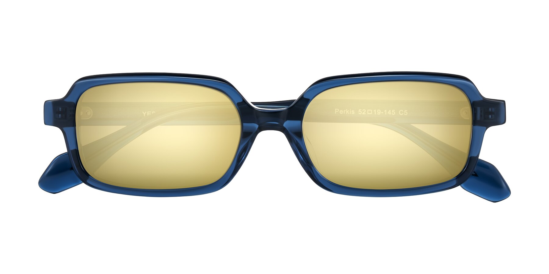 Folded Front of Perkis in Blue with Gold Mirrored Lenses