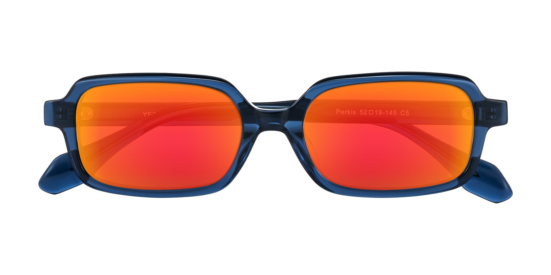 Folded Front of Perkis in Blue with Red Gold Mirrored Lenses