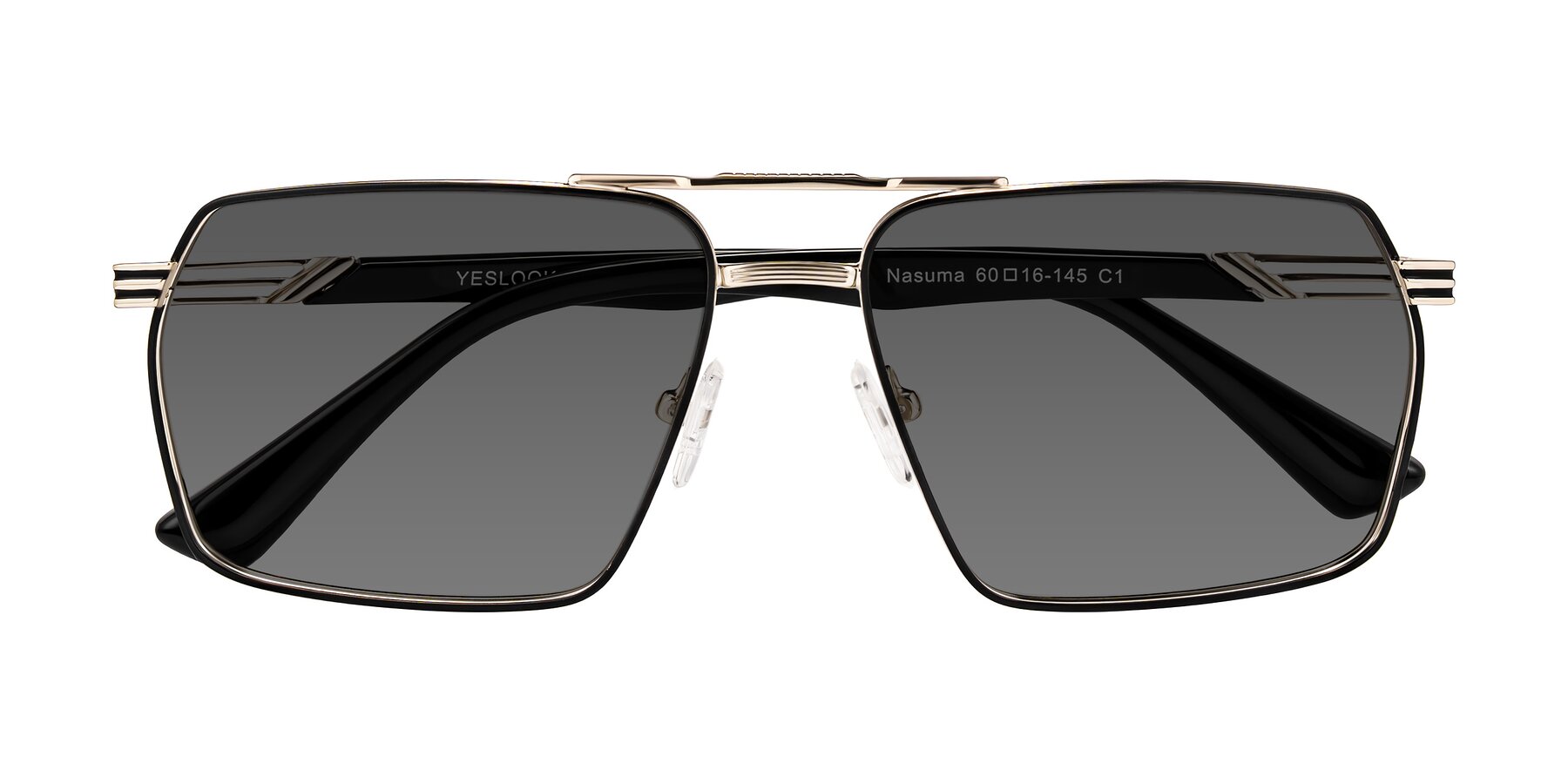Folded Front of Nasuma in Gold/Black with Medium Gray Tinted Lenses