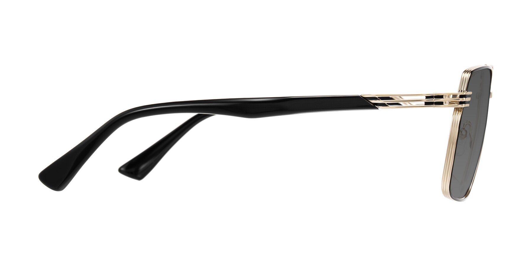 Side of Nasuma in Gold/Black with Medium Gray Tinted Lenses