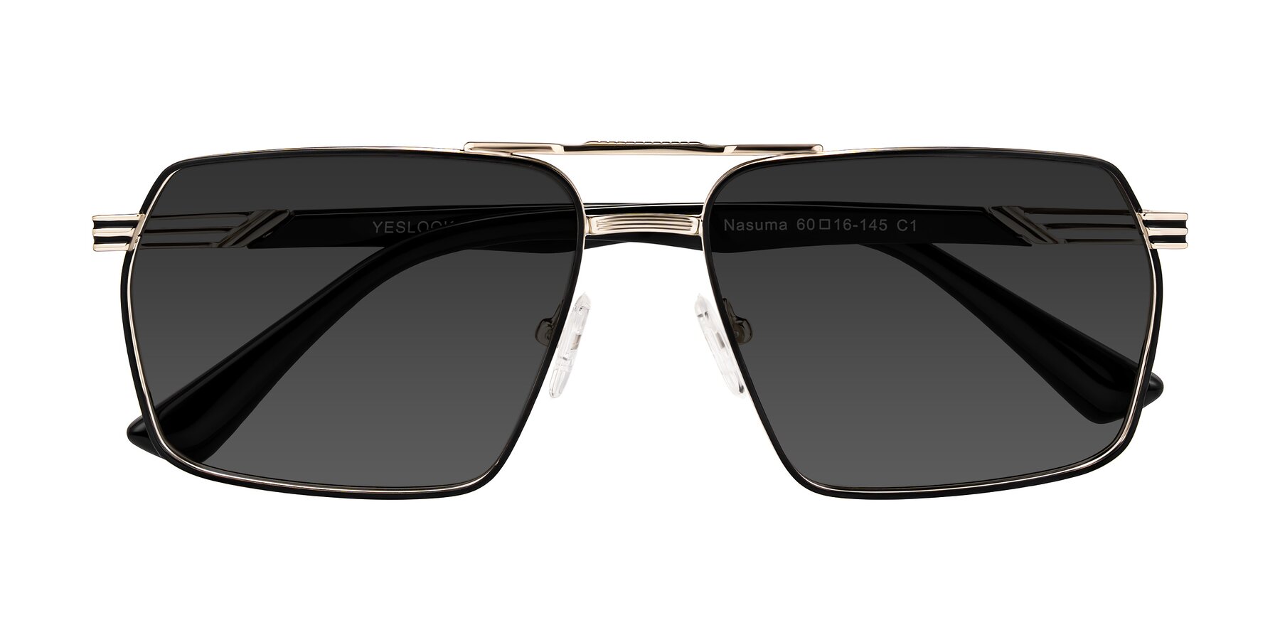 Folded Front of Nasuma in Gold/Black with Gray Tinted Lenses