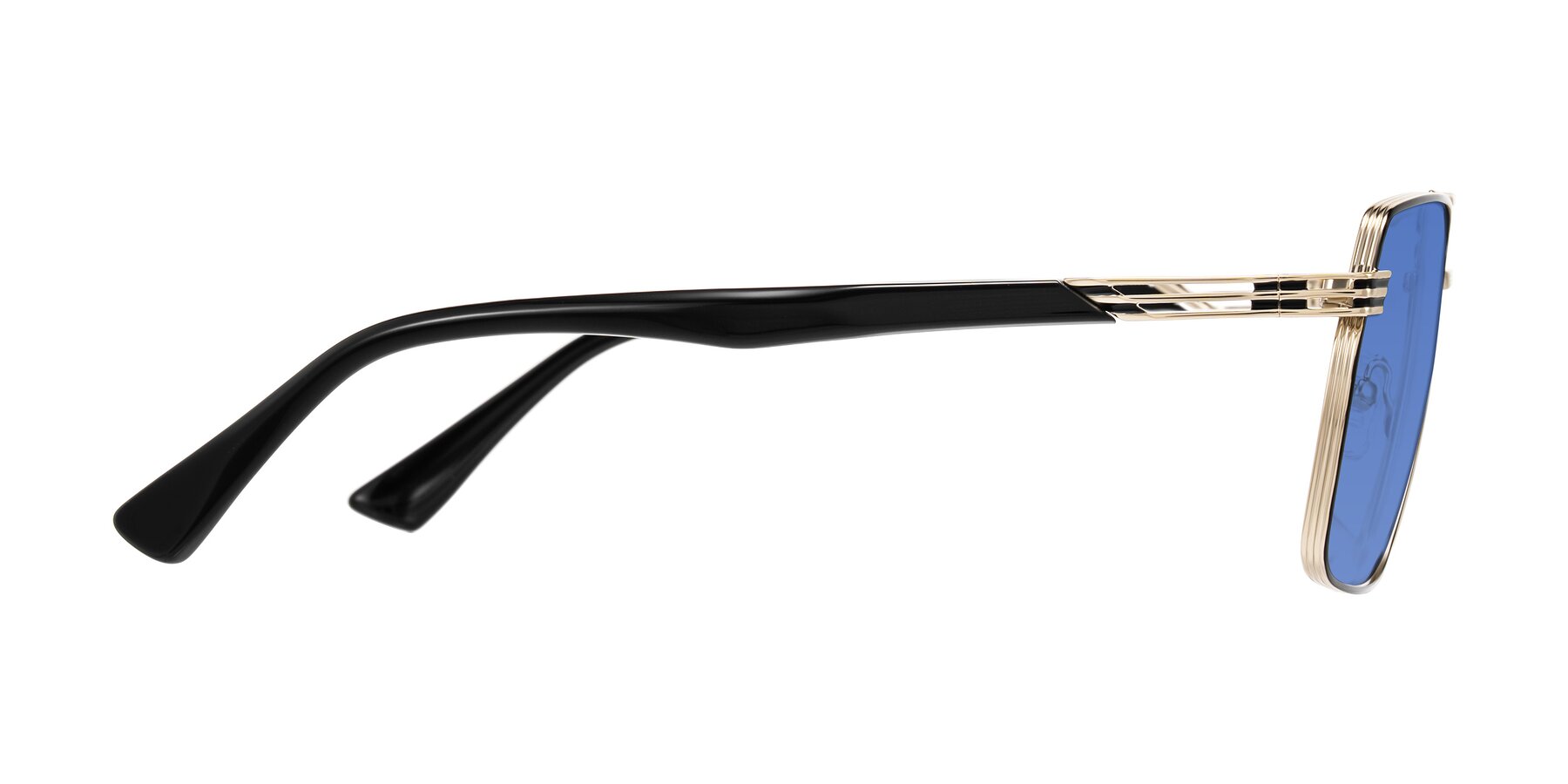 Side of Nasuma in Gold/Black with Blue Tinted Lenses