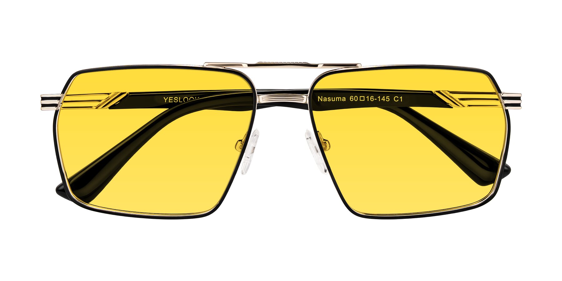 Folded Front of Nasuma in Gold/Black with Yellow Tinted Lenses