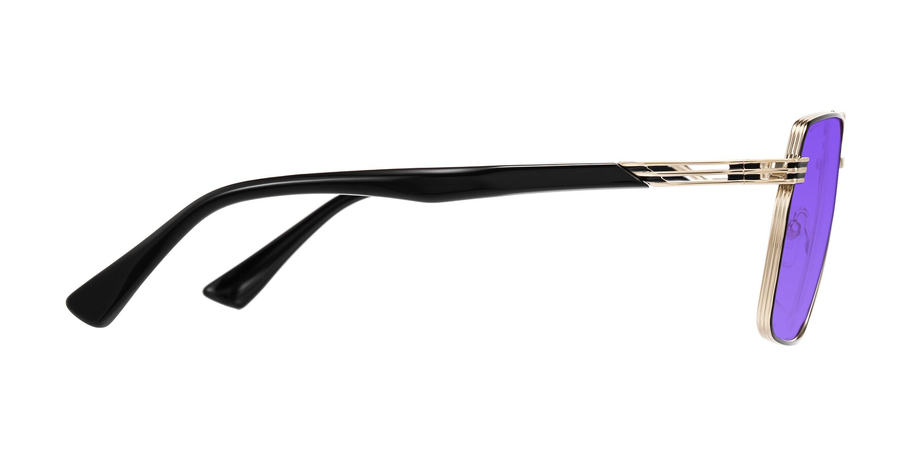 Side of Nasuma in Gold/Black with Purple Tinted Lenses