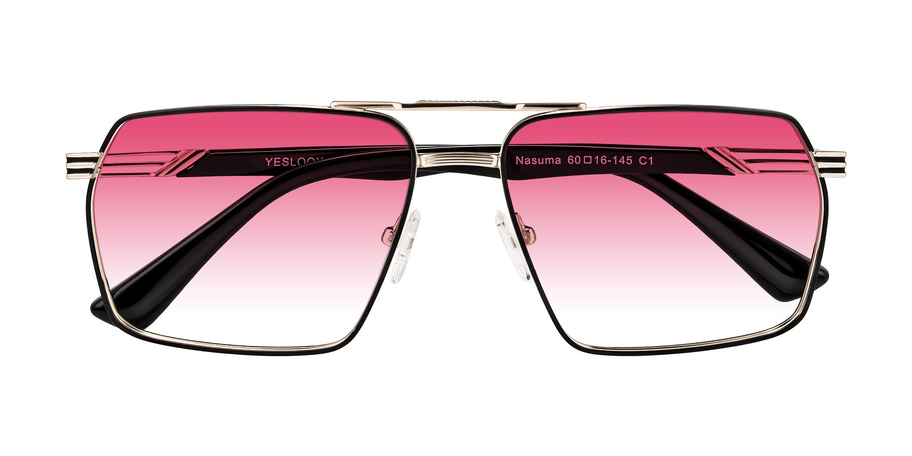 Folded Front of Nasuma in Gold/Black with Pink Gradient Lenses
