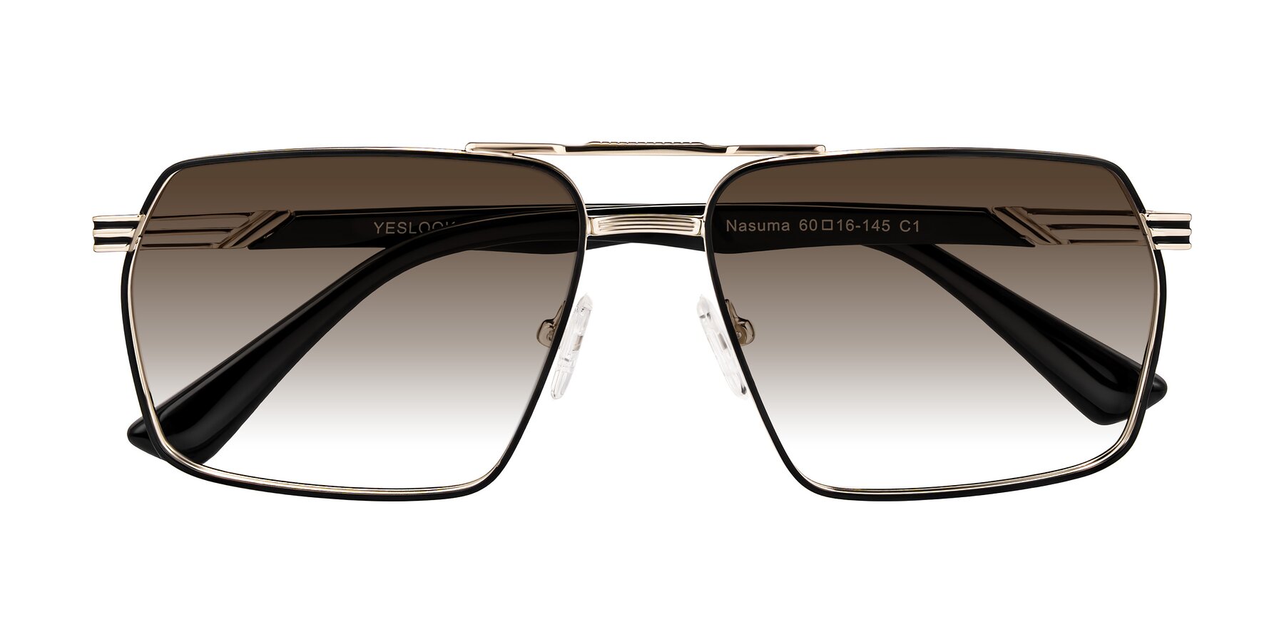 Folded Front of Nasuma in Gold/Black with Brown Gradient Lenses