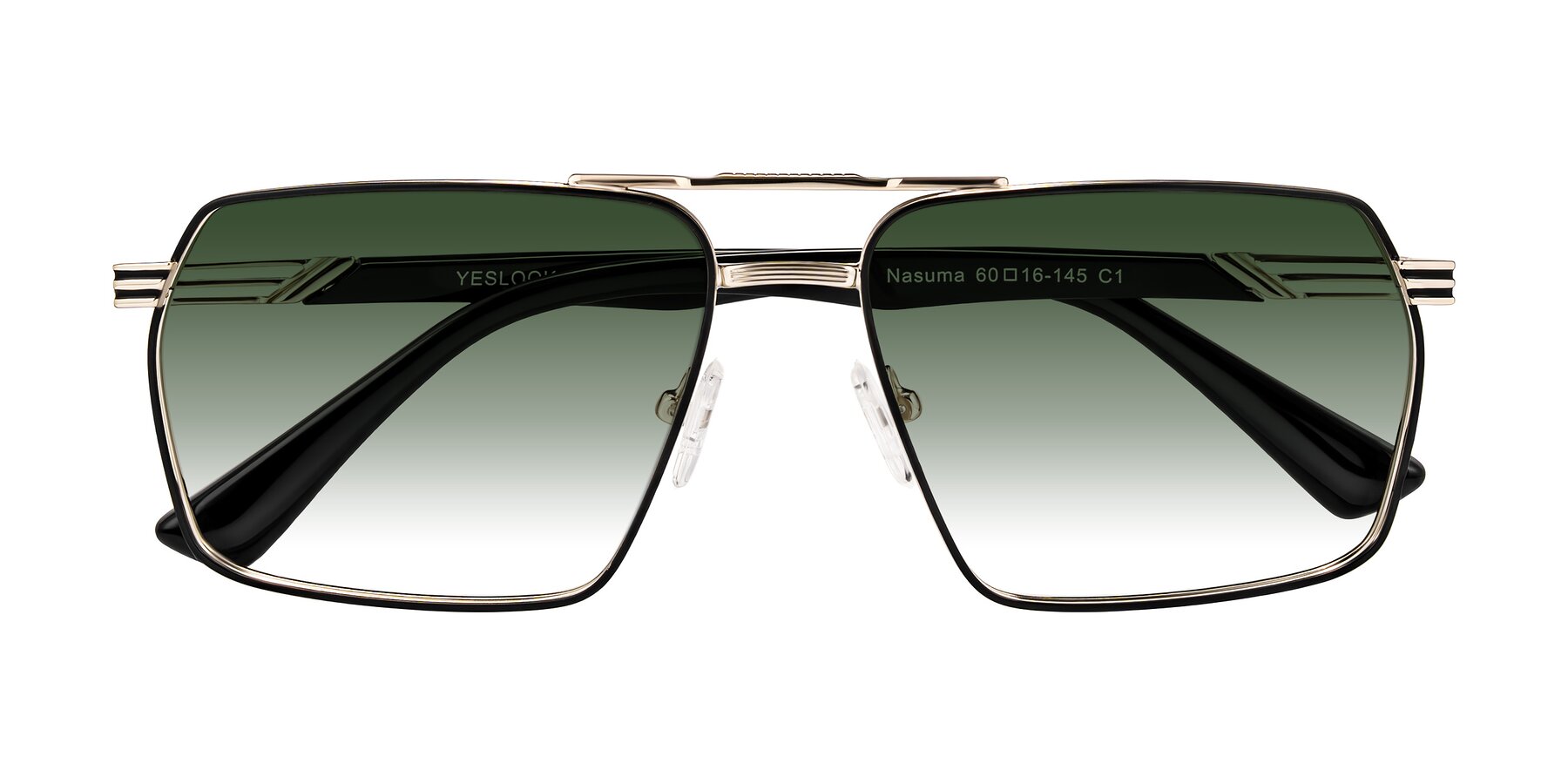 Folded Front of Nasuma in Gold/Black with Green Gradient Lenses