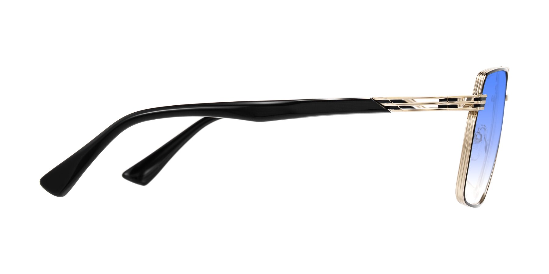 Side of Nasuma in Gold/Black with Blue Gradient Lenses