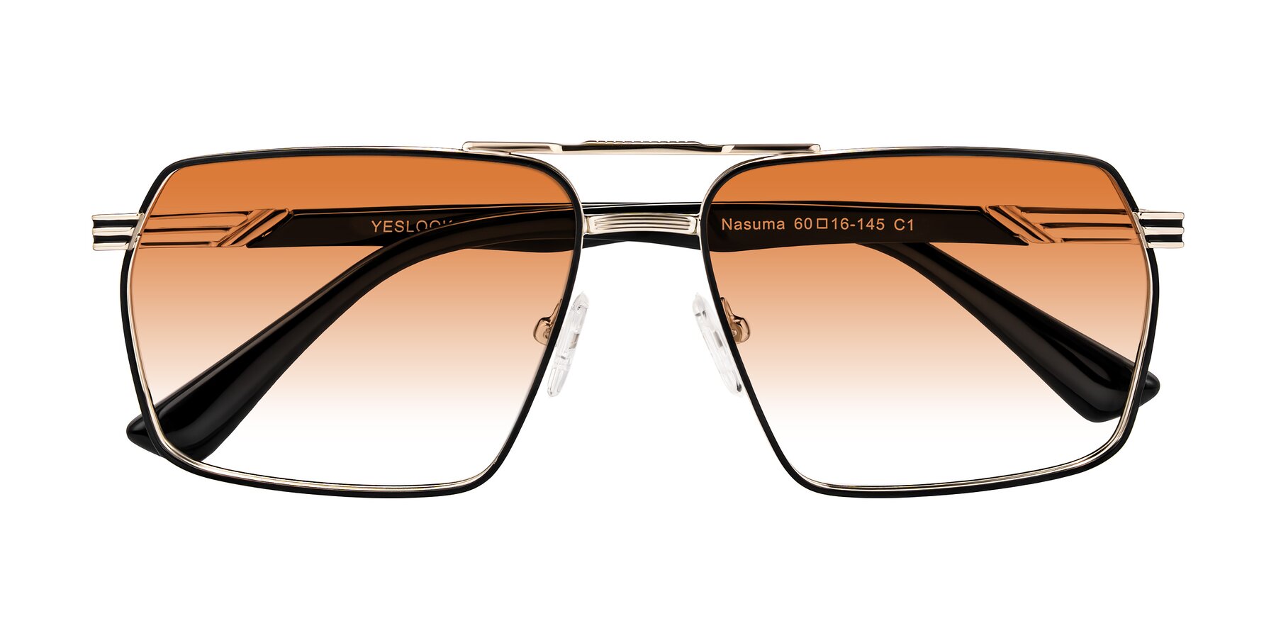 Folded Front of Nasuma in Gold/Black with Orange Gradient Lenses