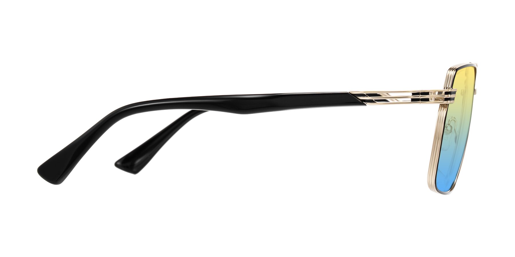Side of Nasuma in Gold/Black with Yellow / Blue Gradient Lenses