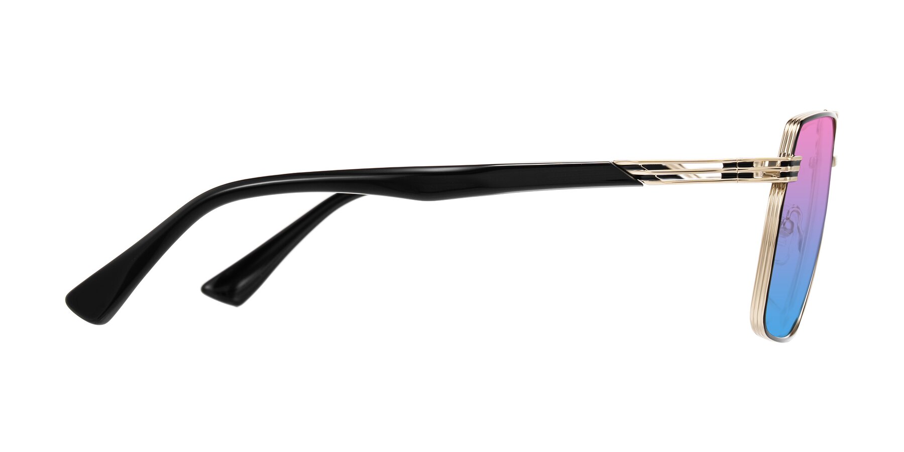 Side of Nasuma in Gold/Black with Pink / Blue Gradient Lenses
