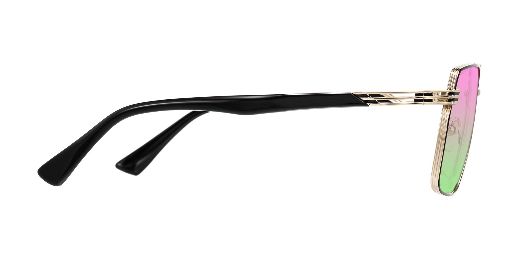 Side of Nasuma in Gold/Black with Pink / Green Gradient Lenses