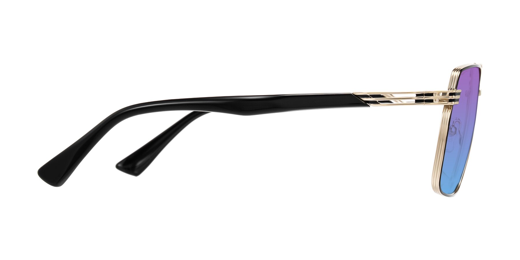 Side of Nasuma in Gold/Black with Purple / Blue Gradient Lenses
