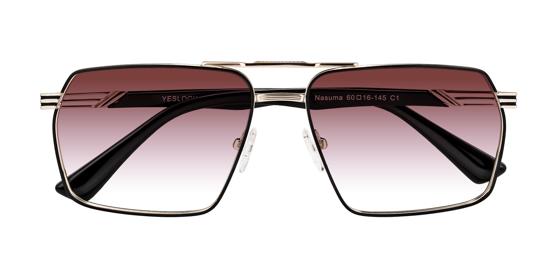 Folded Front of Nasuma in Gold/Black with Garnet Gradient Lenses