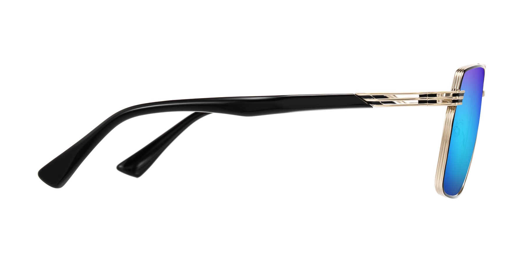 Side of Nasuma in Gold/Black with Blue Mirrored Lenses