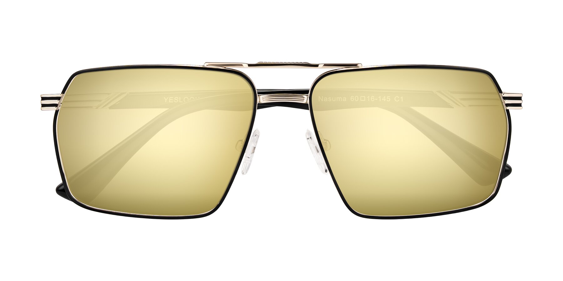 Folded Front of Nasuma in Gold/Black with Gold Mirrored Lenses
