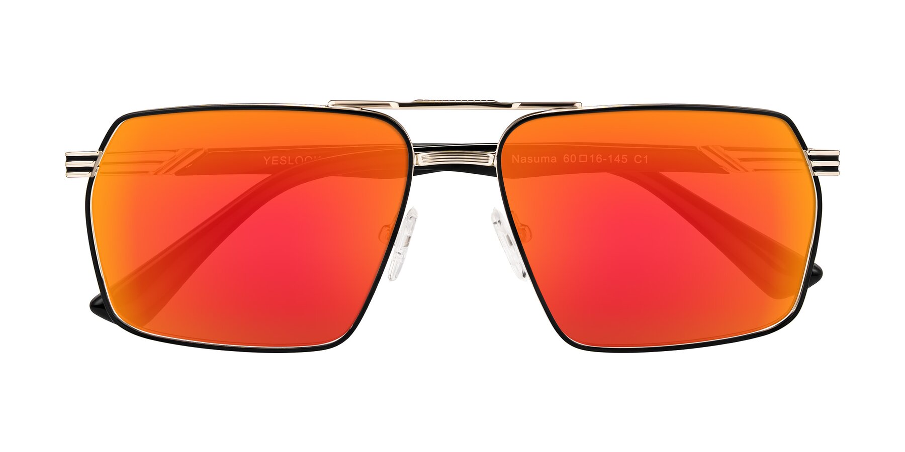 Folded Front of Nasuma in Gold/Black with Red Gold Mirrored Lenses