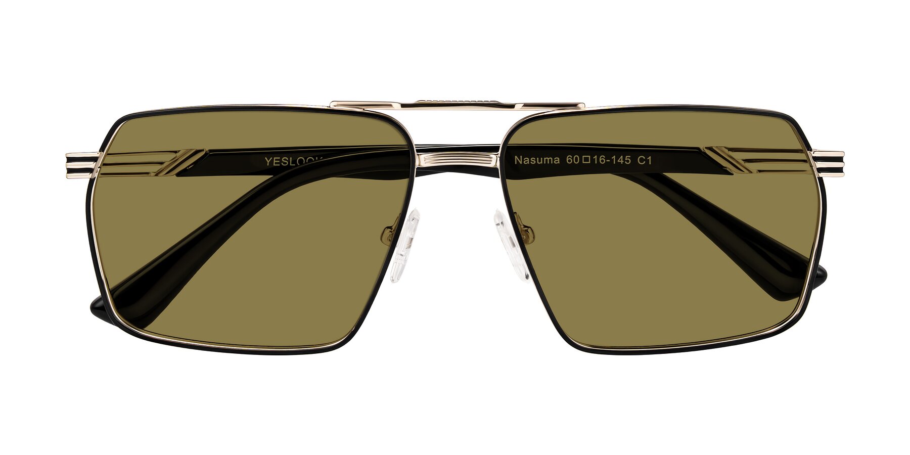 Folded Front of Nasuma in Gold/Black with Brown Polarized Lenses