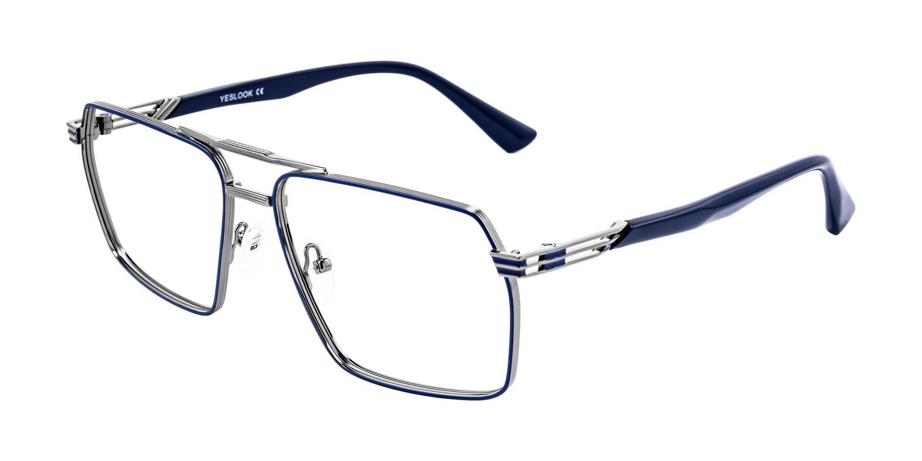 Angle of Nasuma in Gunmetal/Blue with Clear Eyeglass Lenses