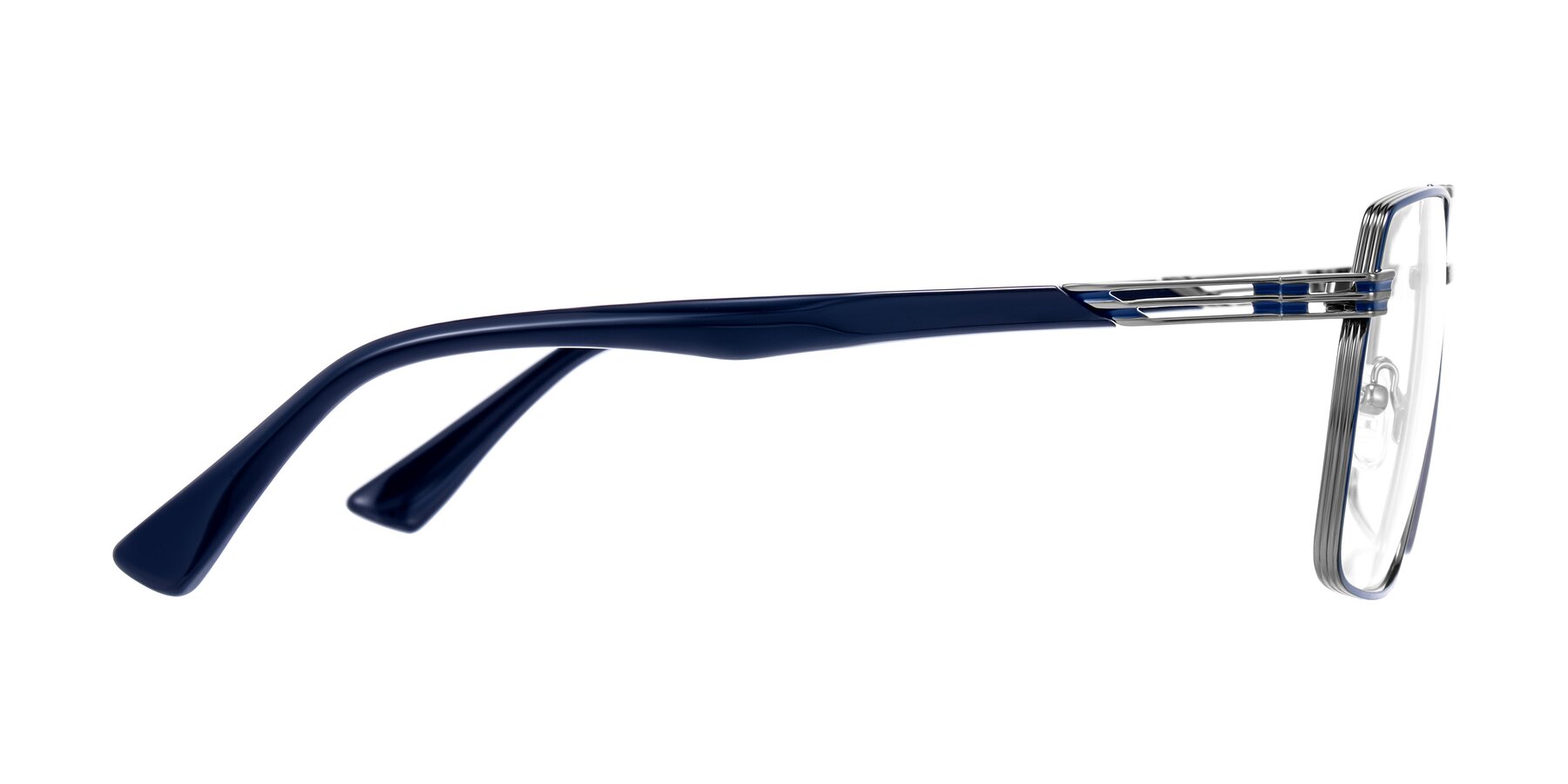 Side of Nasuma in Gunmetal/Blue with Clear Eyeglass Lenses