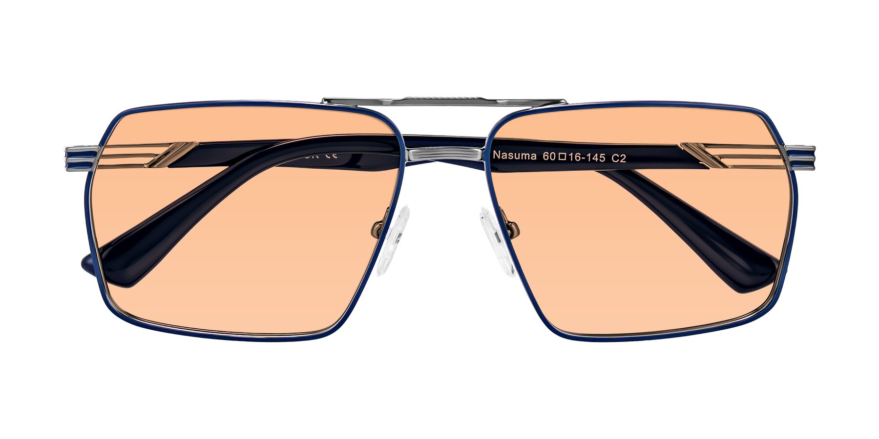 Folded Front of Nasuma in Gunmetal/Blue with Light Orange Tinted Lenses