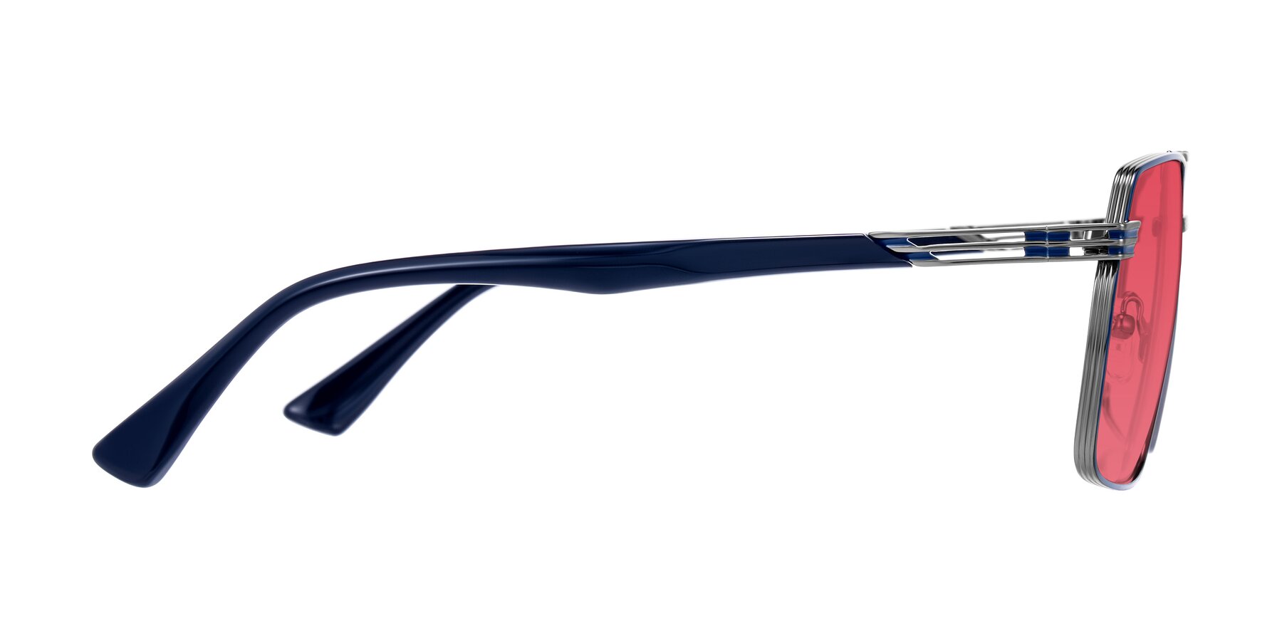 Side of Nasuma in Gunmetal/Blue with Red Tinted Lenses