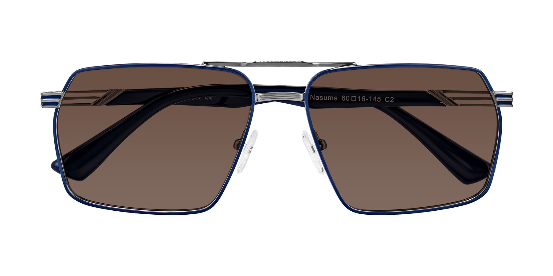 Folded Front of Nasuma in Gunmetal/Blue with Brown Tinted Lenses