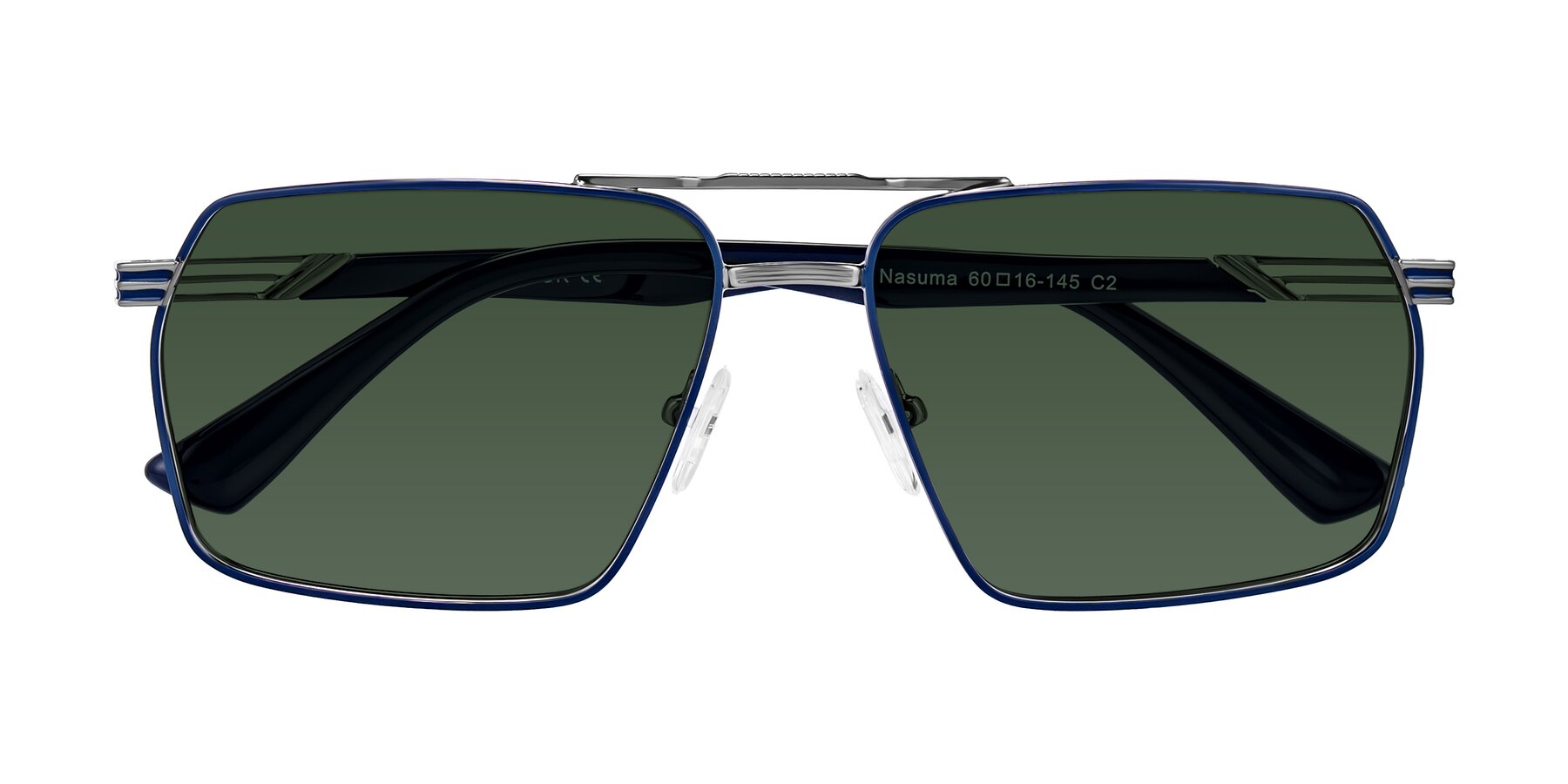 Folded Front of Nasuma in Gunmetal/Blue with Green Tinted Lenses