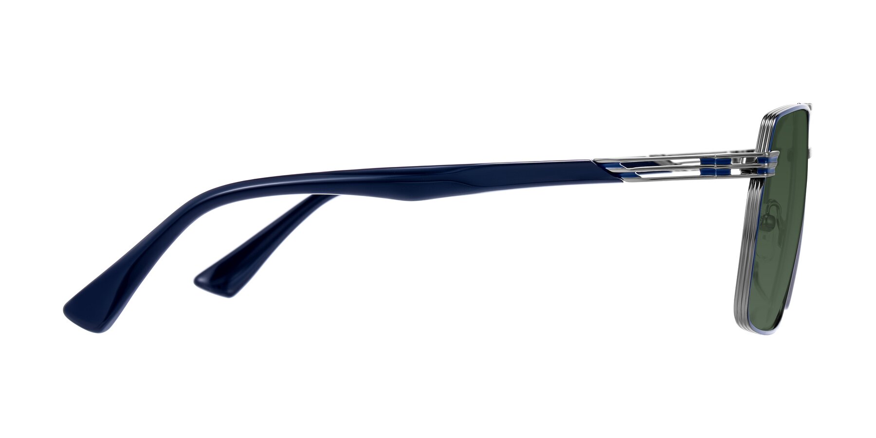 Side of Nasuma in Gunmetal/Blue with Green Tinted Lenses