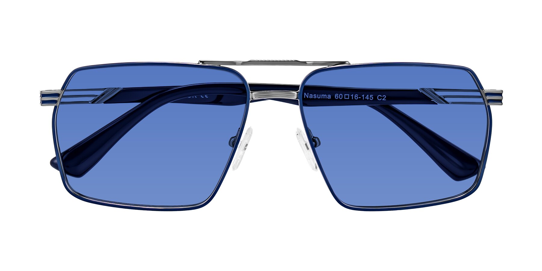 Folded Front of Nasuma in Gunmetal/Blue with Blue Tinted Lenses