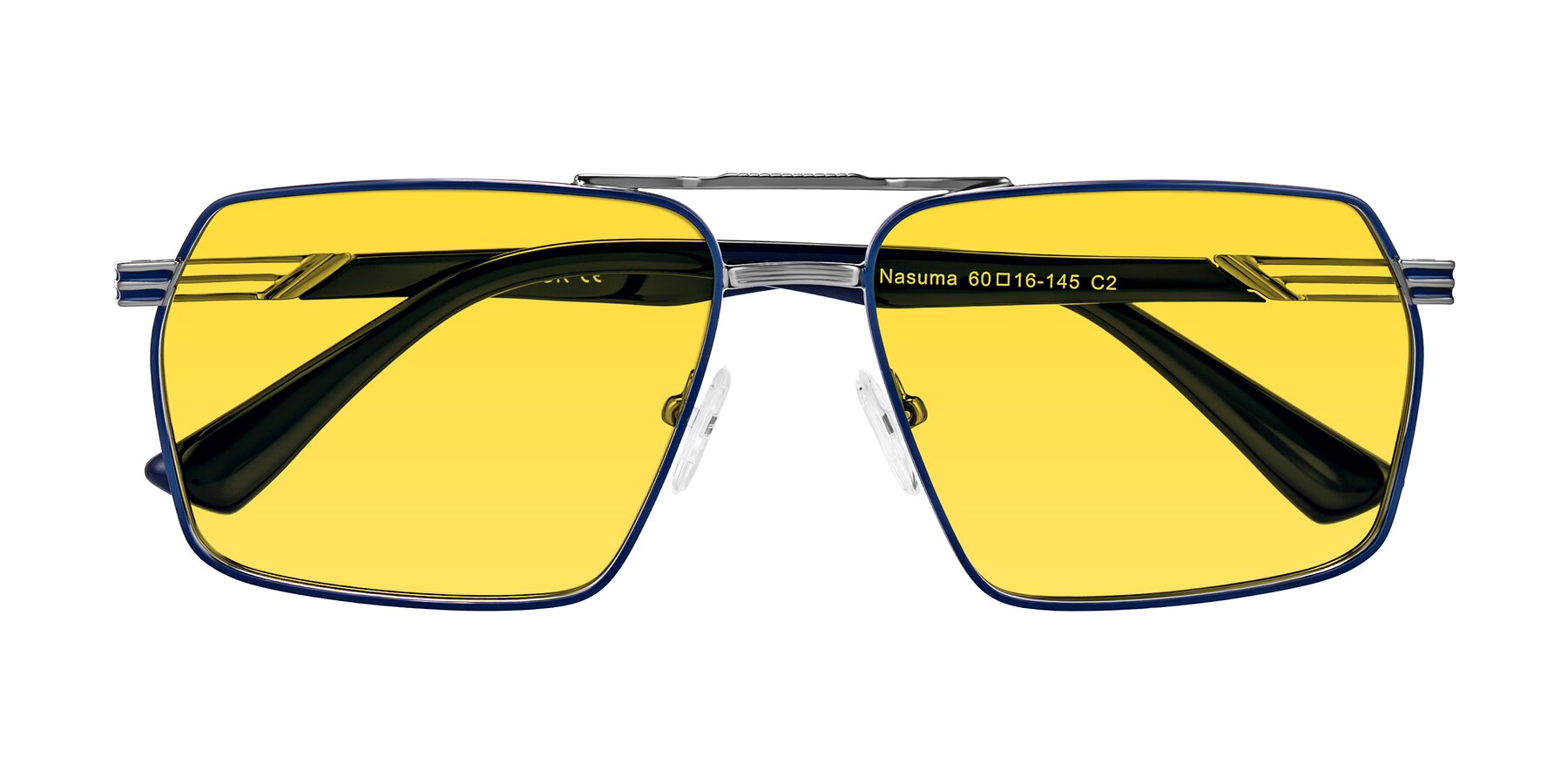Folded Front of Nasuma in Gunmetal/Blue with Yellow Tinted Lenses