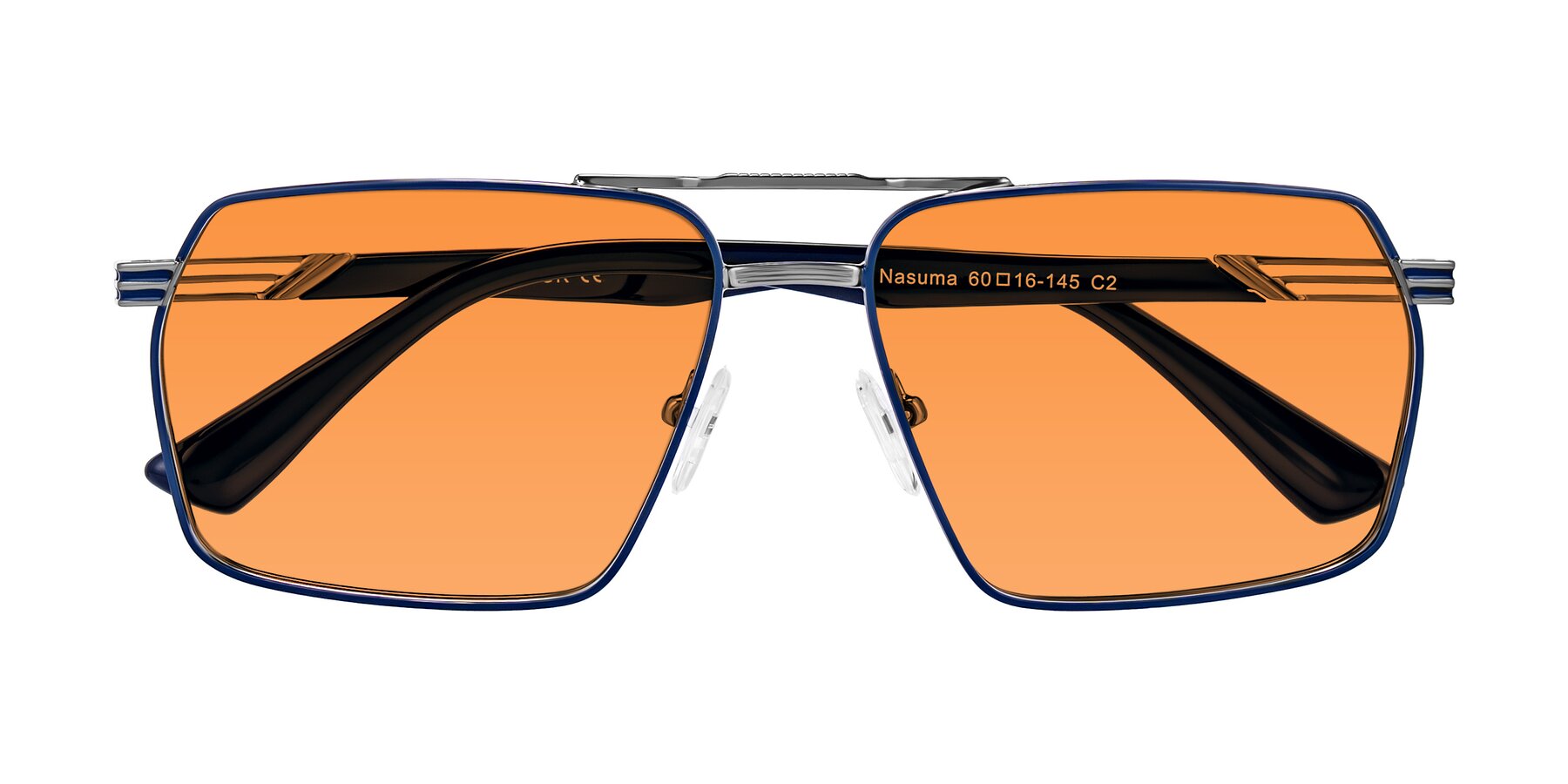 Folded Front of Nasuma in Gunmetal/Blue with Orange Tinted Lenses