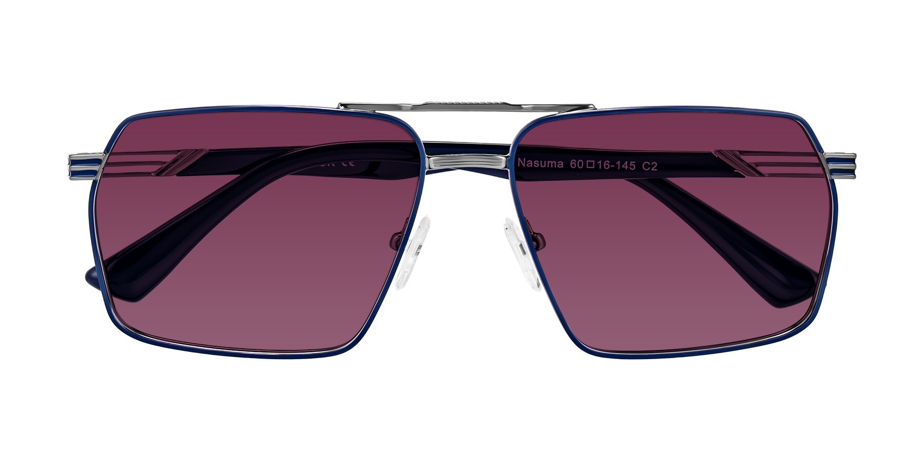 Folded Front of Nasuma in Gunmetal/Blue with Wine Tinted Lenses