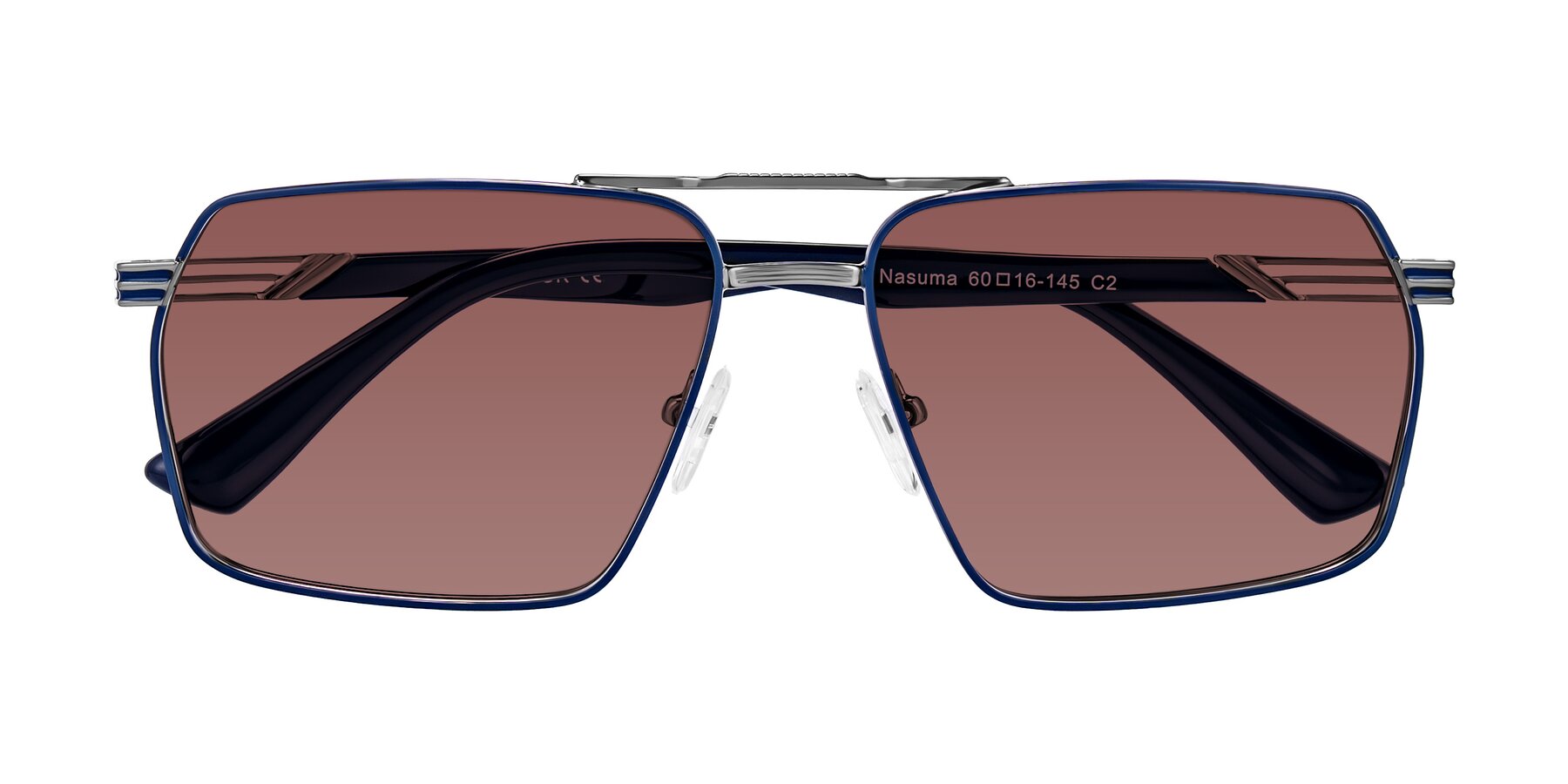 Folded Front of Nasuma in Gunmetal/Blue with Garnet Tinted Lenses