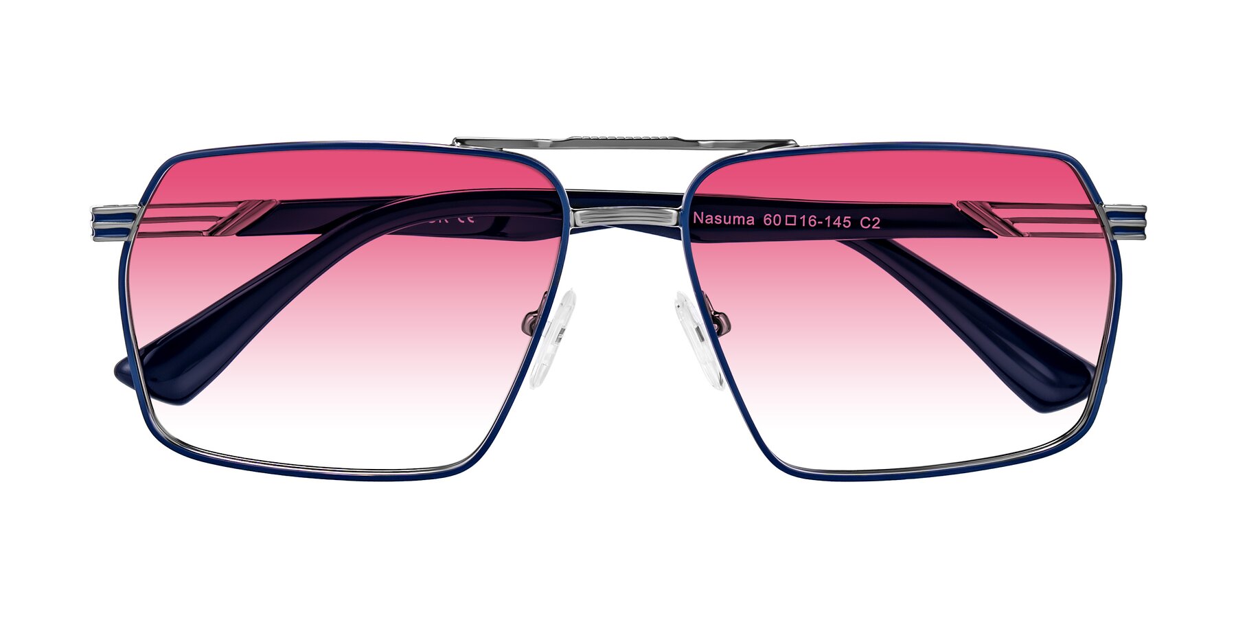 Gunmetal/Blue Metals Double Bridge Square Gradient Sunglasses with Pink ...